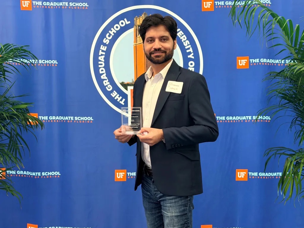 Wasif Khan received the University of Florida Graduate School Excellence in Research Award for Postdocs